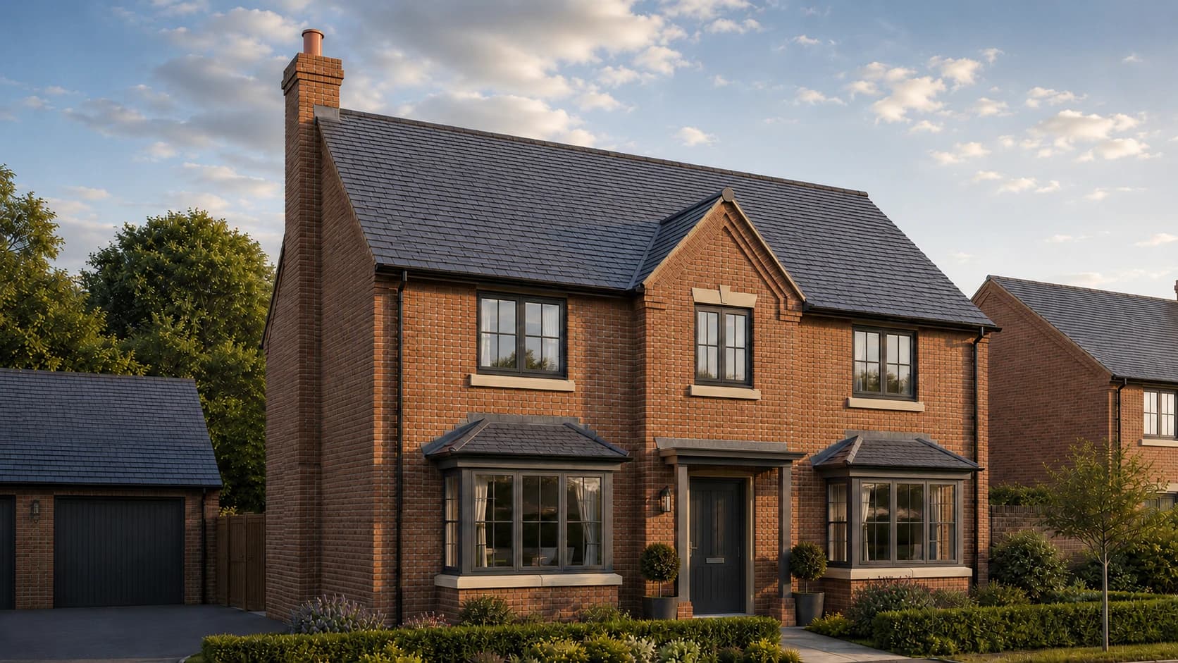 Completed dark slate roof on an attractive UK residential home