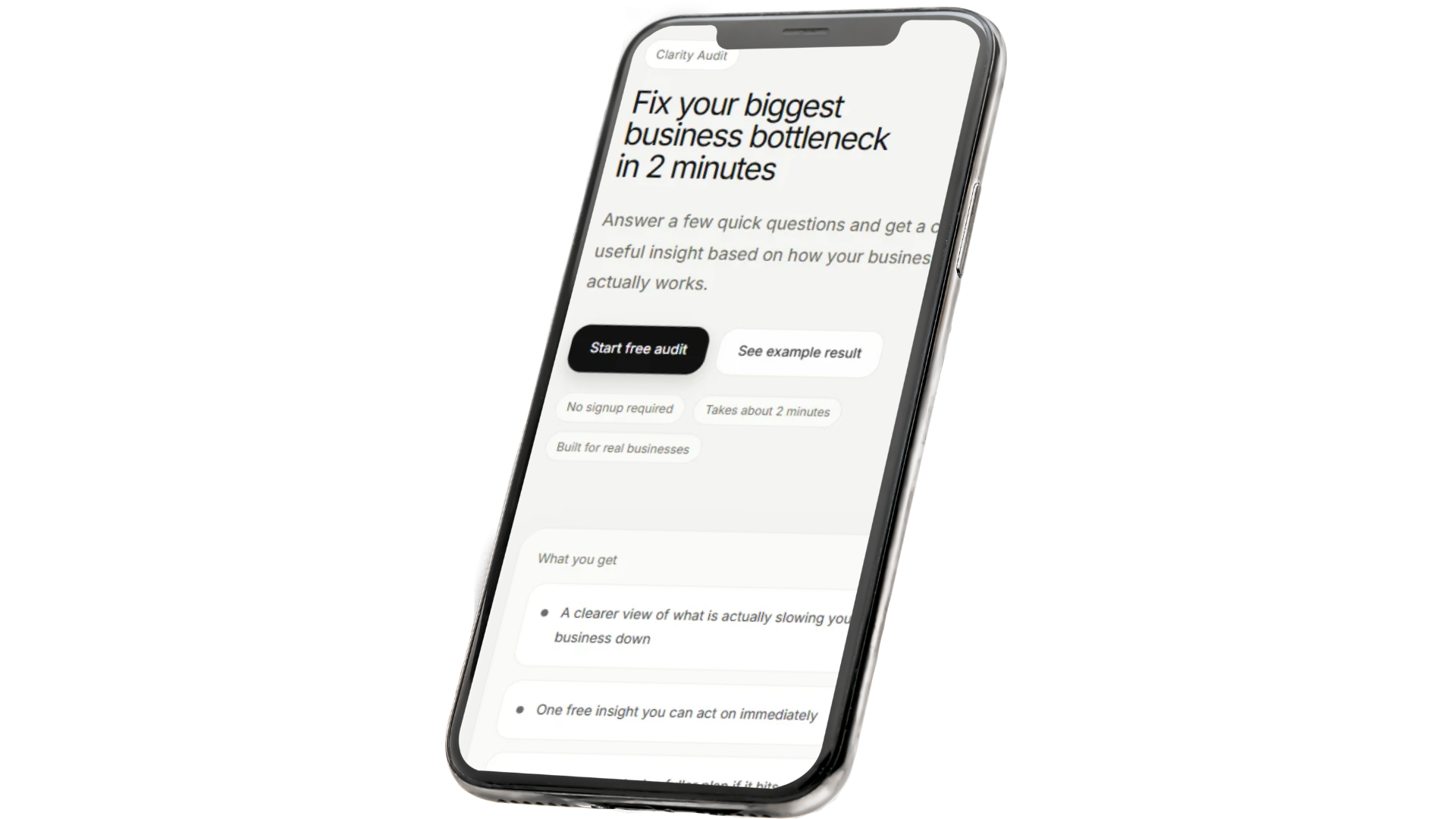 Clarity Audit shown on a phone