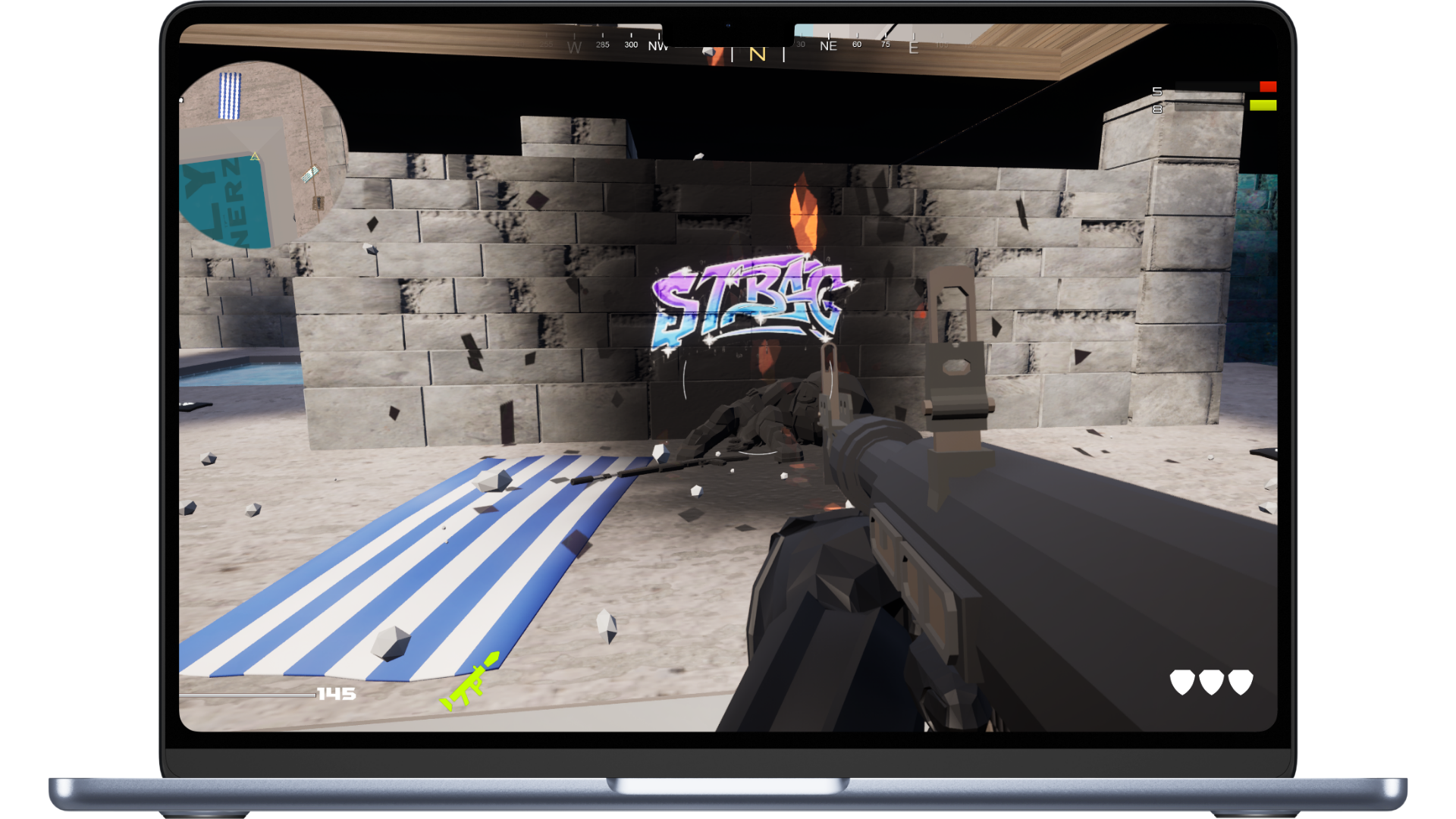 Poly Gunnerz gameplay shown on a laptop