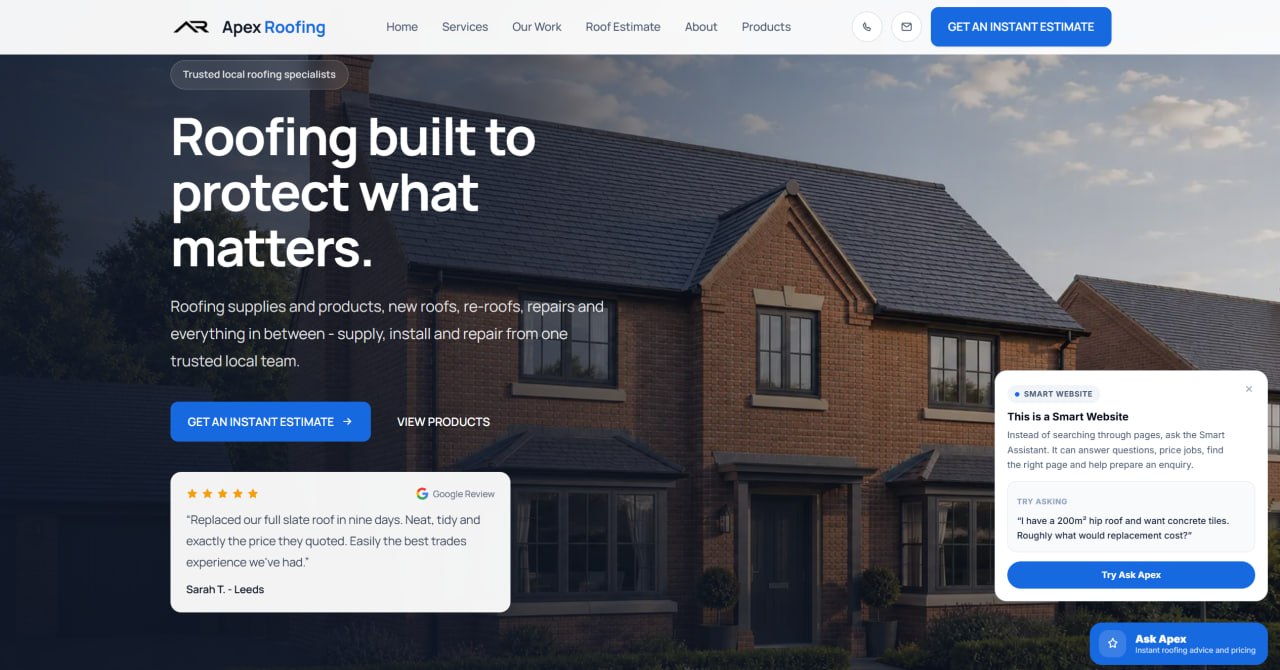 Apex Roofing demo website homepage
